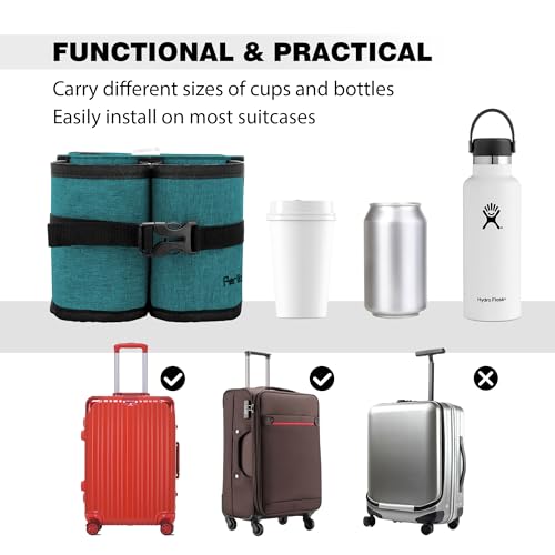 Luggage Travel Cup Holder Hands Free Drink Caddy for Suitcase Handle (Teal)