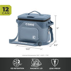 Magnetic Leak Proof 12 Can Soft Cooler with Waterproof ZipperInsulated Bag Portable Ice Chest Box (Steel Blue / 12 Can)
