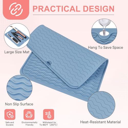 Oversize Silicone Heat Resistant Mat for Hair Tools (Blue)