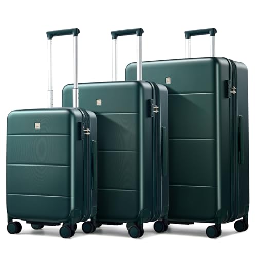 3 Piece Luggage Set Expandable Hardside Suitcases with Spinner Wheels (Blackish Green / 20/24/28 Inch EXT)