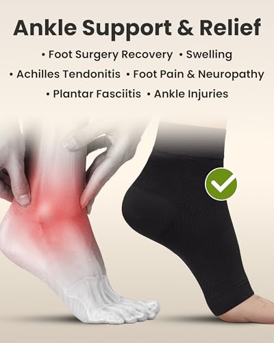 Ankle Compression Sleeve (Black / 15-20mmHg / 1 Pair / Large)