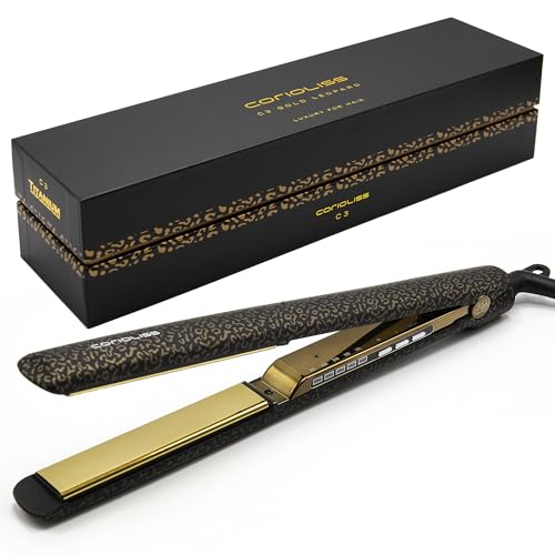 C3 Hair Straightener Flat Iron Professional for Hair Titanium Plates Control Temperature Women (Leopard Gold Soft Touch)