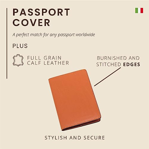 Italian Leather Passport Cover for Men and Women (Orange)