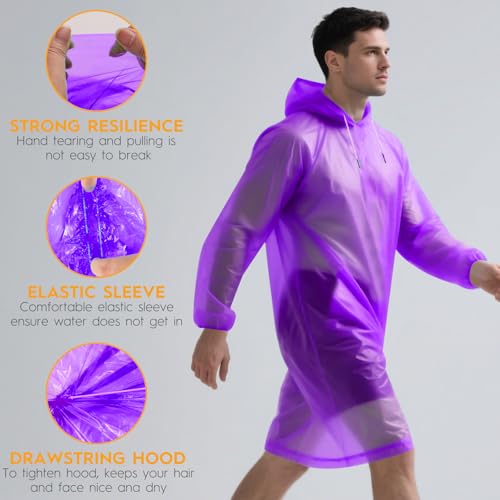 6 20 & 50 Pack Disposable Rain Ponchos for Adults (Purple / 50 Pack)