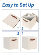 Foldable Fabric Storage Bins with Lids (10.5×10.5×10.5 / Beige)