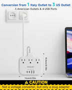 Italy Travel Plug Adapter with 3FT Extension Cord (Type L-Italy Chile)
