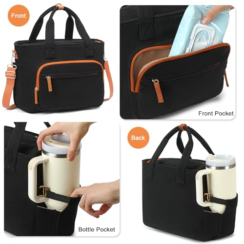 Insulated Lunch Box for Work with Cup Holder (Black Brown / 13L)