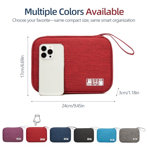 Small Cable Organizer Travel Case for Chargers (red)