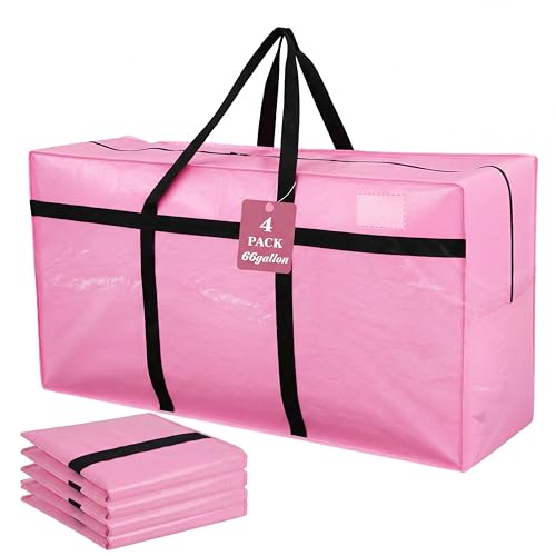 4 Pcs 66 Gallon Extra Large Moving Bags Heavy Duty Storage Bag (66 Gallon / Pink)