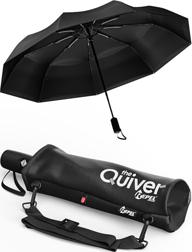 Windproof Travel Umbrella (Black with Black Case 1-Pack / Standard)