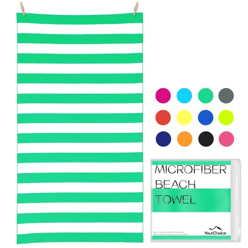 Microfiber Beach Towel Sand (L-live Green Stripes / Large(60x30"))
