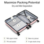 Carry On Luggage 22x14x9 Airline Approved Hardshell Carry On Suitcases with Wheels Travel Rolling 20 Inch Luggage with Cup Holder for Women (Light Pink / Carry-On 22-Inch（non-expandable）)