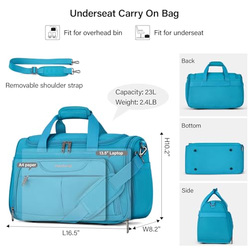 Small Underseat Carry On Luggage Bags for Travel with 10 Pockets (Caribbean Blue / Underseat Carry-On)