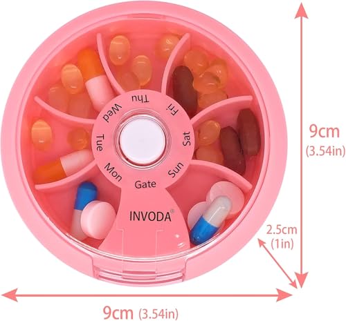 12PCS INVODA Weekly Pill Organizer 7 Compartment Rotating Daily Pill Box (12pcs)