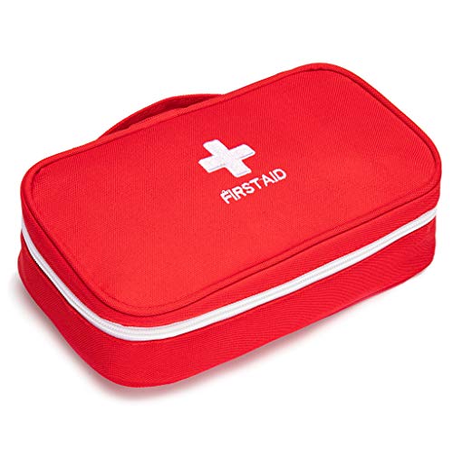 First Aid Bag Tote Empty Small First Aid Kit Bag Outdoor Travel Rescue Pouch First Responder Medicine Bag Pocket Container for Car Home Office Sport Outdoors (Red Handle)
