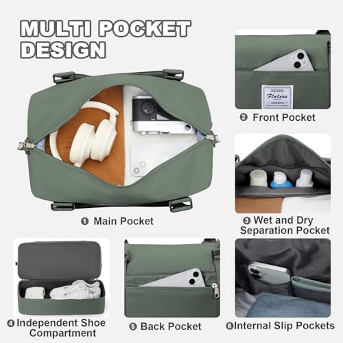 Travel Duffle Bag Expandable Overnight Foldable Carry On Bags for Women (A57-Green / XX-large)