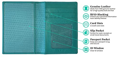 Personalized Monogrammed Teal Leather RFID Passport Wallet (Teal / Minimalist)