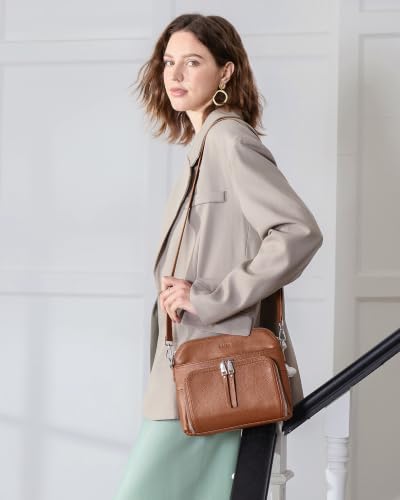 Genuine Leather Crossbody Bags for Women Travel Wallet Purse Brown (Cognac Brown)