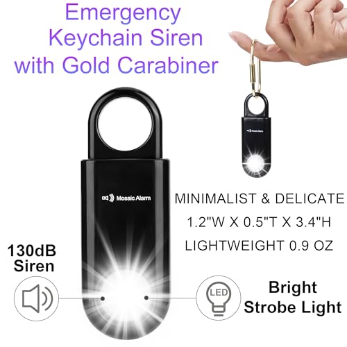130db Personal Safety Alarm with Ultra Bright Strobe Light. Black (Black / Button cell)