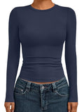 Womens Long Sleeve Shirts Basic Compression Tops Navy L (Large / Navy)