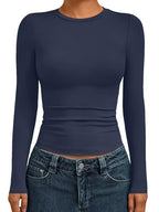 Womens Long Sleeve Shirts Basic Compression Tops Navy L (Large / Navy)