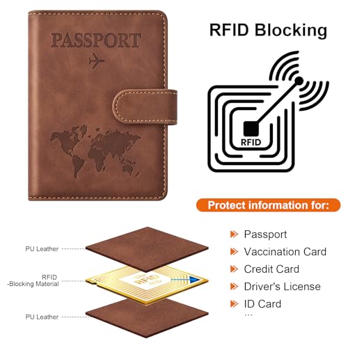 Passport Holder for Travel Essentials (brown / Magnetic Clasp)