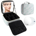Travel Makeup Bag with LED Mirror Toiletry Bag for women with 10x magnifying glass (Green Flower / With LED Mirror and 10x Magnifying Glass)