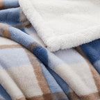 Super Soft Faux Rabbit Fur Sherpa Fleece Throw Blanket (Blue-plaid / 80"*90")