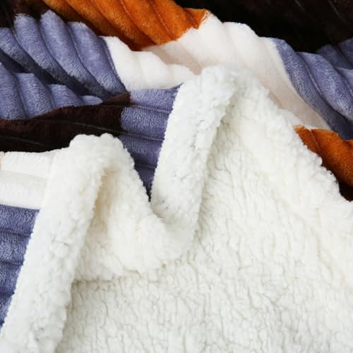 Sherpa Blanket Twin Plaid Thick Bed Blanket (Brown Orange Check / 60"*80")