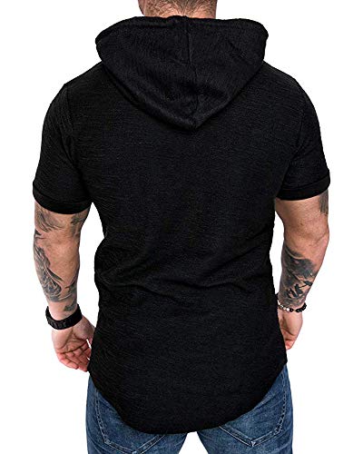 Mens Fashion Hoodies Sport Pullover Solid Color Shirt Workout Lightweight Tops Black (Medium / Black1)
