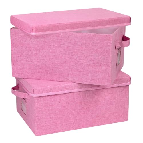 Storage Bins With Lids Closet Organizer Cabinet Box For Clothes (Pink - Light pink inside / 2 Pack)