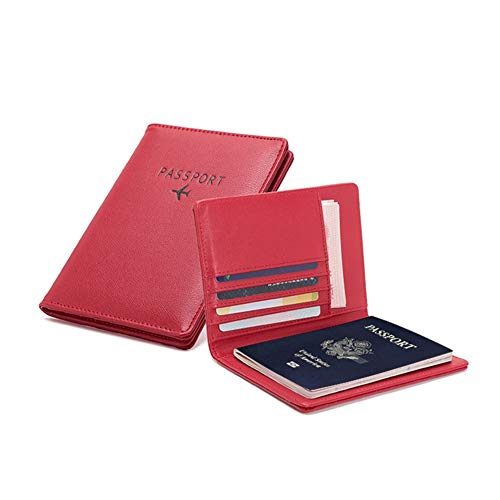 Travel Wallet & Family Leather Passport Holder Cover RFID Blocking Travel Wallet (Red)