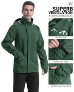 Rain Suit Waterproof Breathable Lightweight 2 (Large / Dark Green)