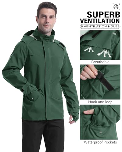 Rain Suit Waterproof Breathable Lightweight 2 (Large / Dark Green)