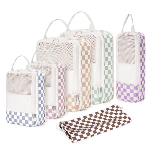 Compression Packing Cubes for Women Kids (AA-Combined Checkered / 6 Set)