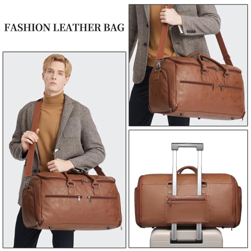 Garment Bag with Shoe Pouch Carry On Convertible Travel Duffel Bag for Men Women (Brown / Travel)