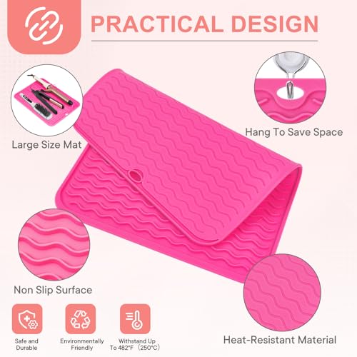 Oversize Silicone Heat Resistant Mat for Hair Tools (Hotpink)