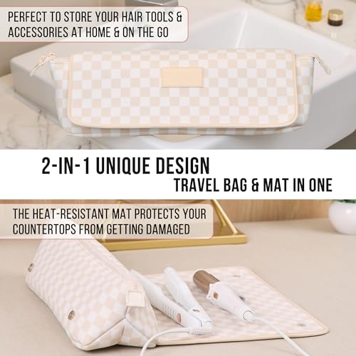 Hair Tools Travel Bag and Heat Resistant Mat 17" Checkered (Checkered Peach)