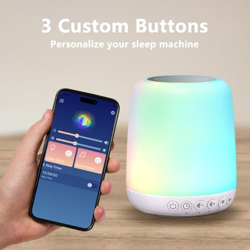 White Noise Sound Machine for Sleep Portable Sound Machine with 30 Soothing Sounds 12 Night Light Colors 4 Timer Sleep Machine for Baby Adults (Milky White)