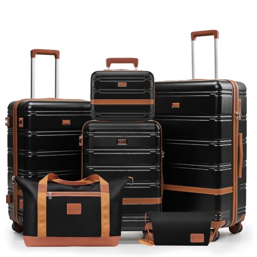 Luggage Sets with spinner wheels (Black(New) / 6 piece sets （14/20/24/28/DB/TB))