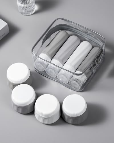 Travel Size Toiletries 8 Pack (3oz bottle 3oz jar / Proper Gray)