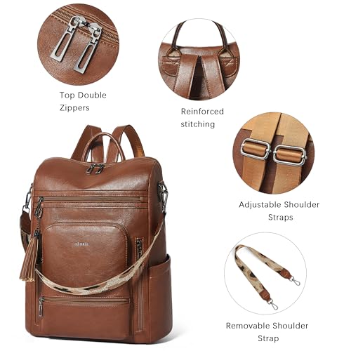 Vegan Leather Laptop Backpack for Women 15.6 inch Work Backpack Fashion Travel Backpack Purse for Business College (Brown01)