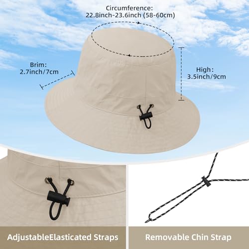 Waterproof Bucket Hats for Woman UPF 50+ Sun Hat Beige (Beige)