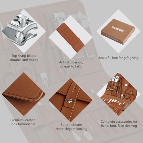 Manicure Set Professional Nail Clippers Pedicure Kit (Brown)