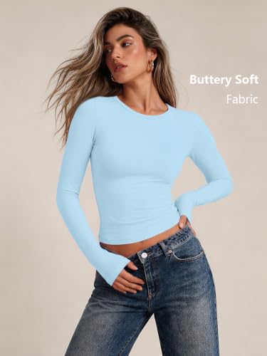 Womens Long Sleeve Shirts Basic Compression Tops Baby Blue S (Small / Baby Blue)