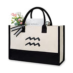 Embroidery Constellation Canvas Bag for Women (Black & White / Constellation-aquarius)