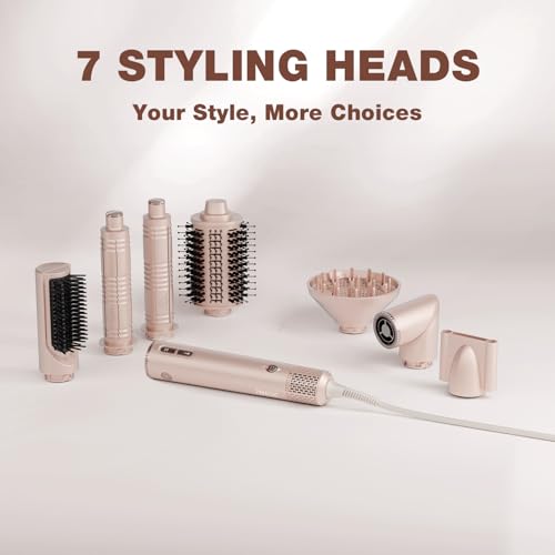 7-in-1 Air Multi-Styler & Hair Dryer Brush with Auto-Wrap Curlers (Pink)