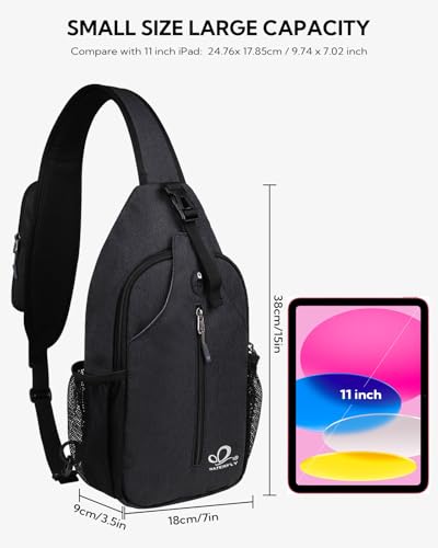 Crossbody Sling Backpack Sling Bag Travel Hiking Chest Bag Daypack (Black / Small)