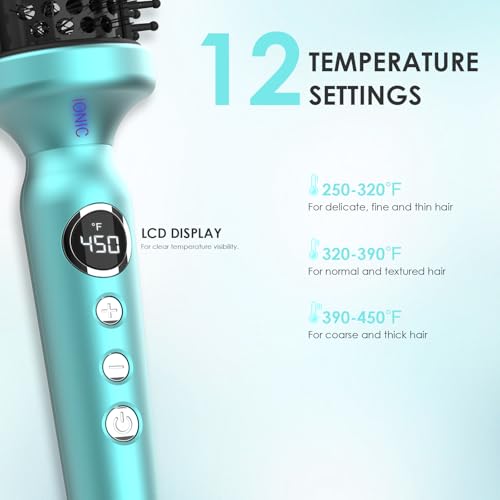 1 3 4 Inch Thermal Brush Negative Ion Heated Round Brush Dual Voltage 12 Temperature Settings Curling Hairbrush for Long Hair (1.75 Inch Barrel (2.3 Inch with Bristles))