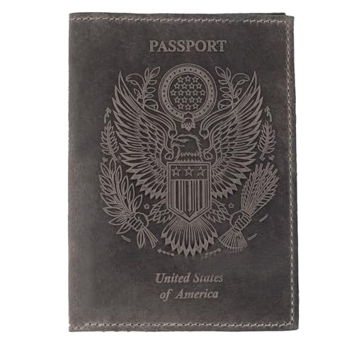 Leather Passport Holder Cover (Grey)